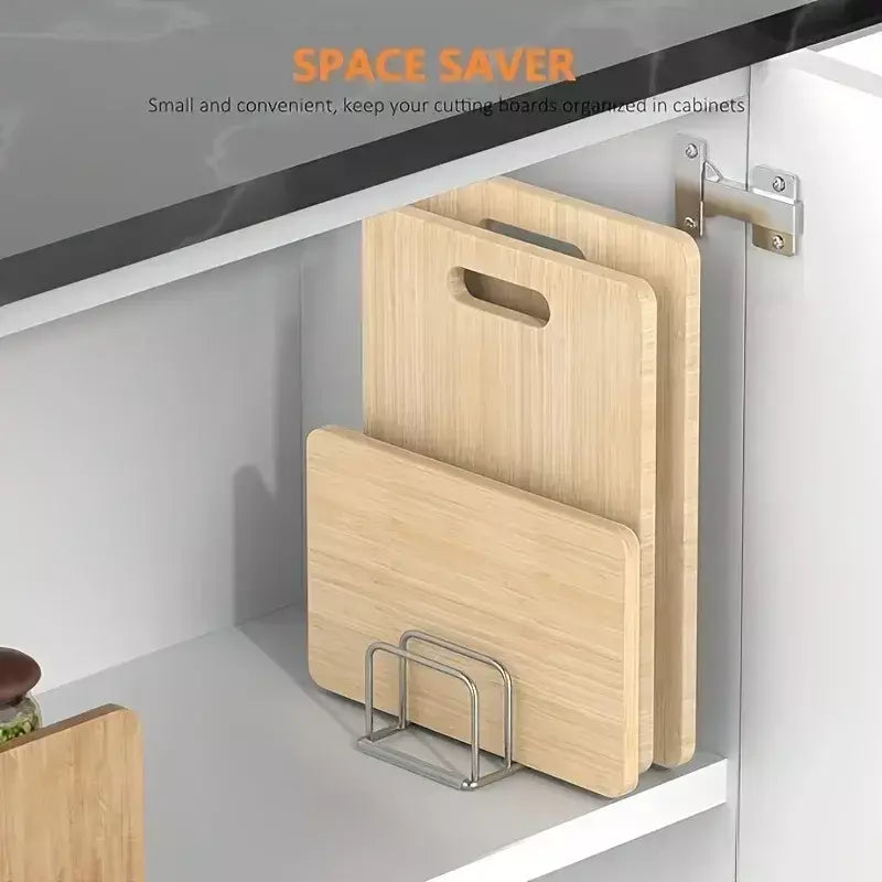 1pc economia de espaço tampa de panela de aço inoxidável e combinação organizador de placa de corte-suporte de bancada resistente, organizador de cozinha