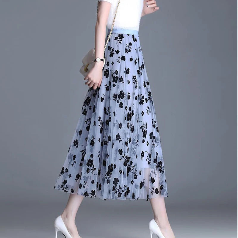 Saia coreana feminina de tule, saia midi solta, elegante feminina casual todas as saias de malha de fósforo, gancho de verão Fashion, nova