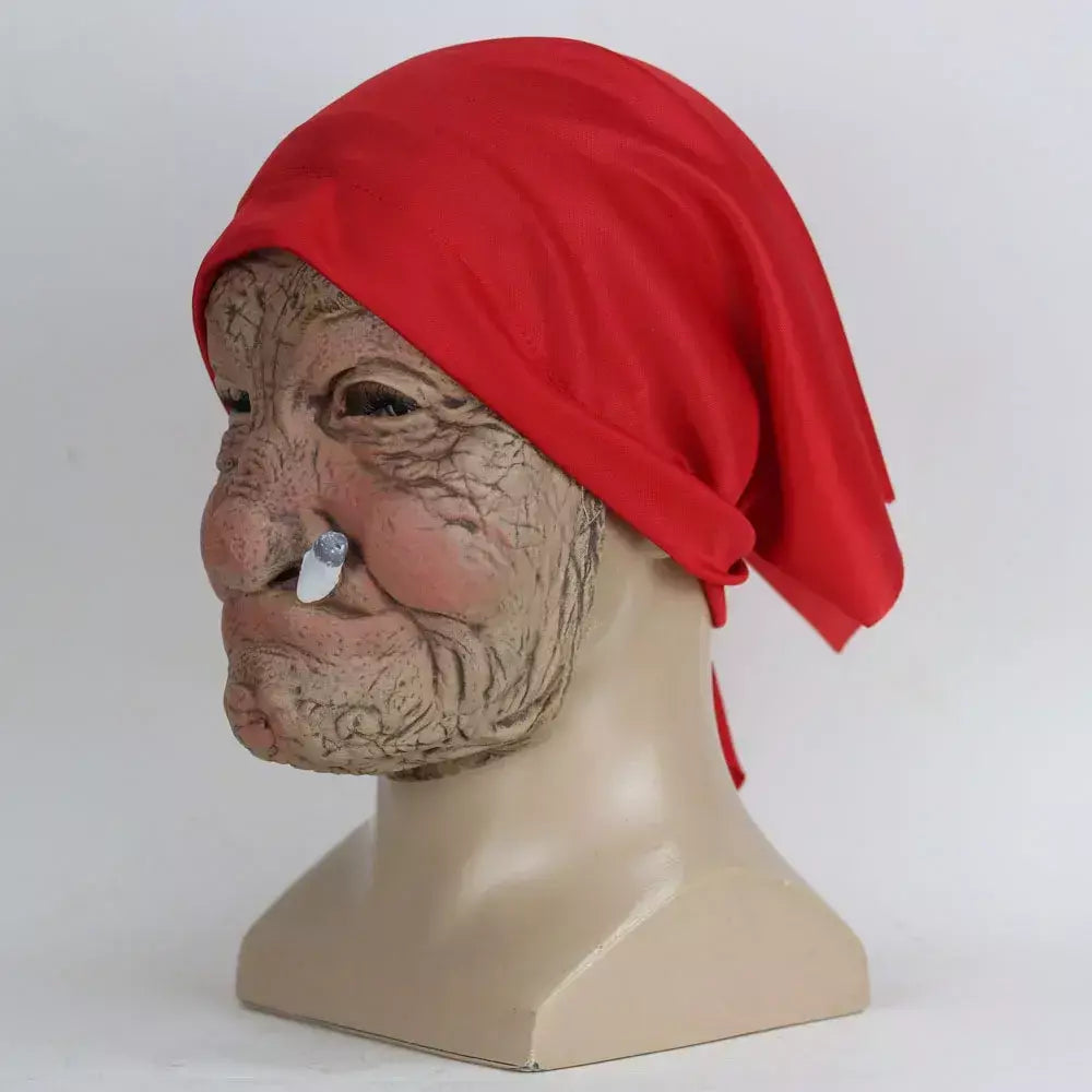 Engraçado fumar vovó velho nana máscara de látex senhora avó com rosto enrugado e lenço vermelho máscaras festa de halloween traje adereços