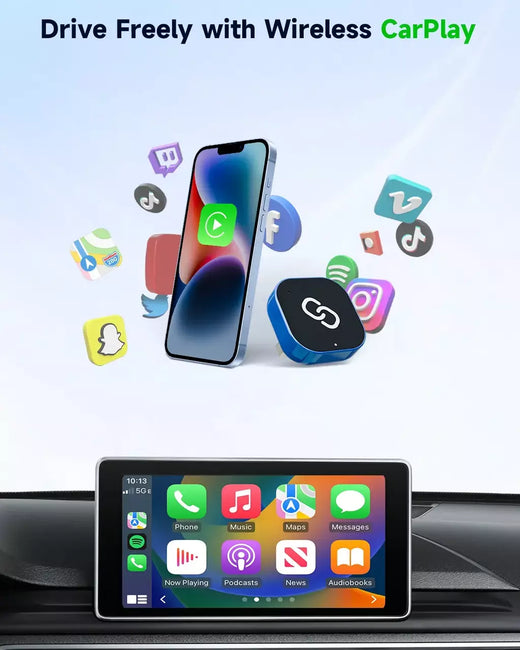 Adaptador carplay 2 em 1 com fio para sem fio, plugue e plugue, conexão automática, converte para carros com fio, compatível com iphone e android-preto