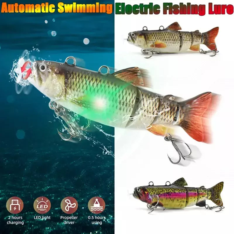 Isca de pesca robótica elétrica automática, isca multiarticulada automática de 4 segmentos, recarregável por usb, acessórios de pesca wobbler