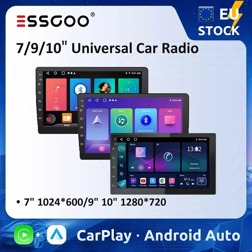 Essgoo 7 9 10 "rádio do carro android auto carplay estéreo do carro reprodutor multimídia universal wifi gps autoradio sistemas inteligentes do carro