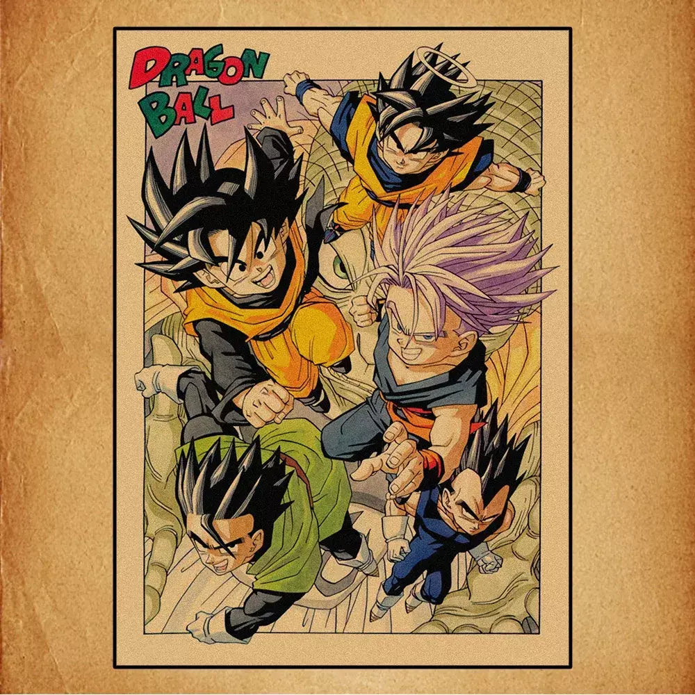 Japonês em torno do anime retro dragon ball cartaz goku gohan vegeta piccolo friza pintura em tela impressão arte da parede presente das crianças