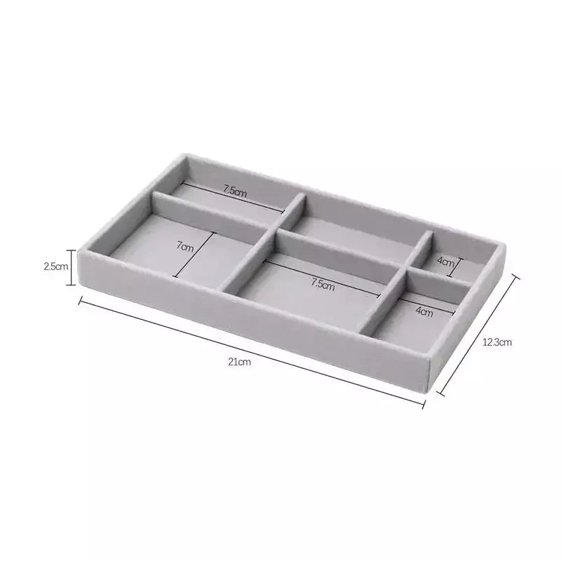 Atualizar caixa de armazenamento de jóias de veludo colar empilhável bandeja de exibição pulseira brinco organizadores diy artesanato gaveta caixa cinza