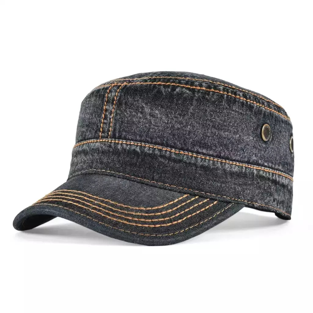 Bonés militares de cadete de algodão lavado VOBOOM para homens com design exclusivo ajustável vintage chapéus de topo plano com furo de ar