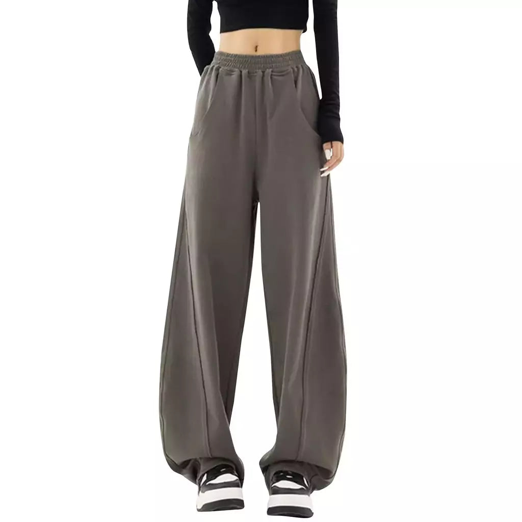 Calça esportiva de perna larga feminina, bolsos elásticos, tubo reto, calça sanitária solta, casual, na moda, nova, S-2XL, 2024