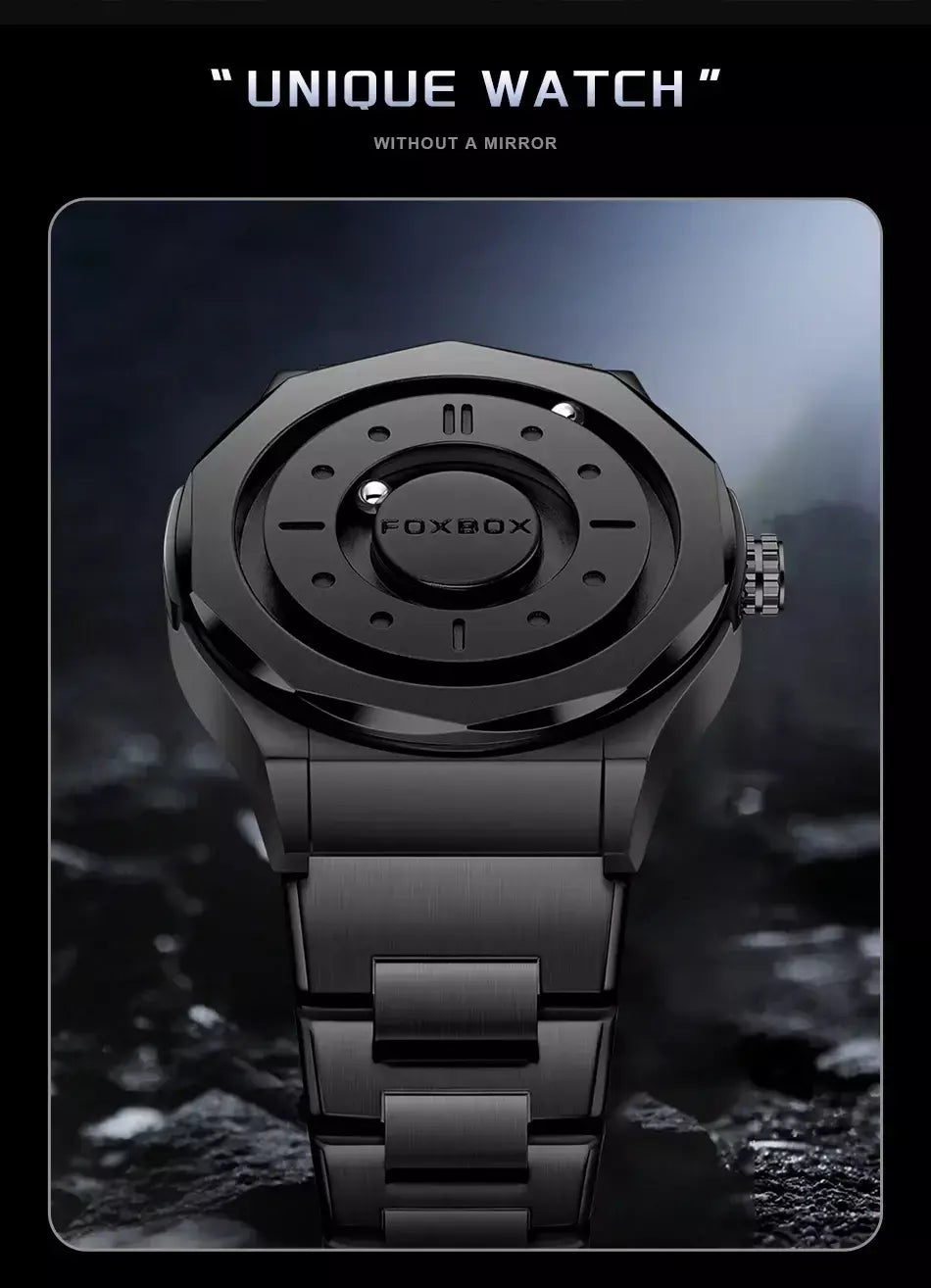 Foxbox criativo rolagem ponteiro força magnética relógios de pulso quartzo masculino esportes ao ar livre relógio à prova dwaterproof água masculino relogio masculino