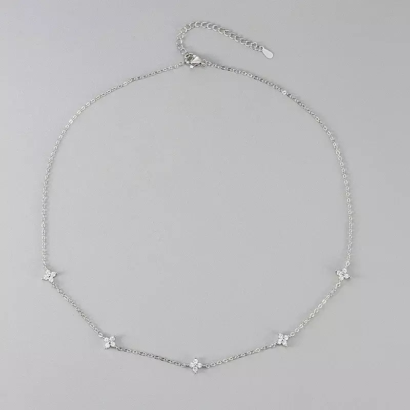 Novo aço inoxidável zircão colares para mulheres 18k banhado a ouro quatro folhas grama colar corrente colar de luxo jóias presente