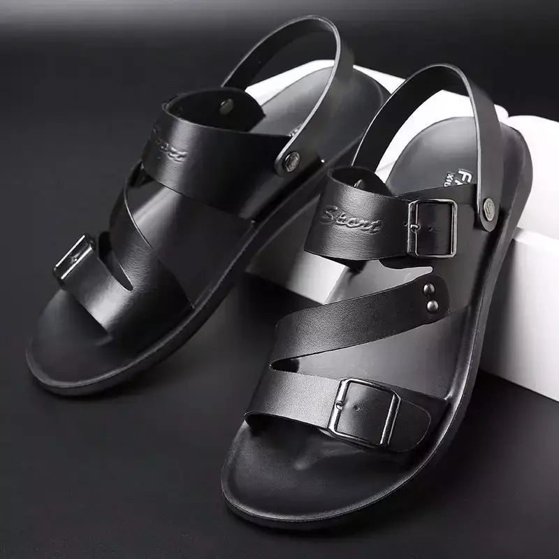 Moda Confortável Sandálias Masculinas Cor Sólida Open Toe Mens Sandálias De Couro 2023 Novos Chinelos De Praia para Calçado De Couro Masculino
