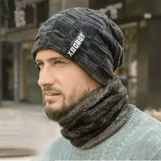 Gorro e cachecol forrado com lã masculina e feminina, chapéu grosso de malha quente, bonés masculinos, mais veludo, infantil, inverno