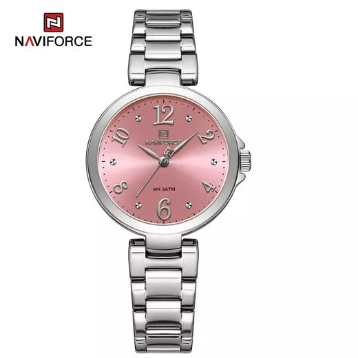 Naviforce relógio de pulso feminino, pulseira de aço inoxidável, impermeável, quartzo, romântico, marca superior, 2023