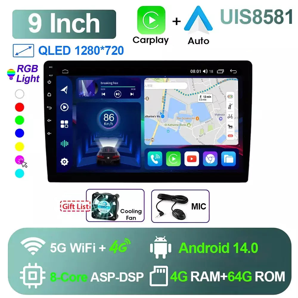 Rádio do carro reprodutor multimídia 9/10 "android 13 autoradio 2 din estéreo gps para nissan toyota kia vw suzuk hyunda renault honda ford