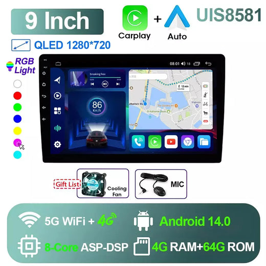 Rádio do carro reprodutor multimídia 9/10 "android 13 autoradio 2 din estéreo gps para nissan toyota kia vw suzuk hyunda renault honda ford