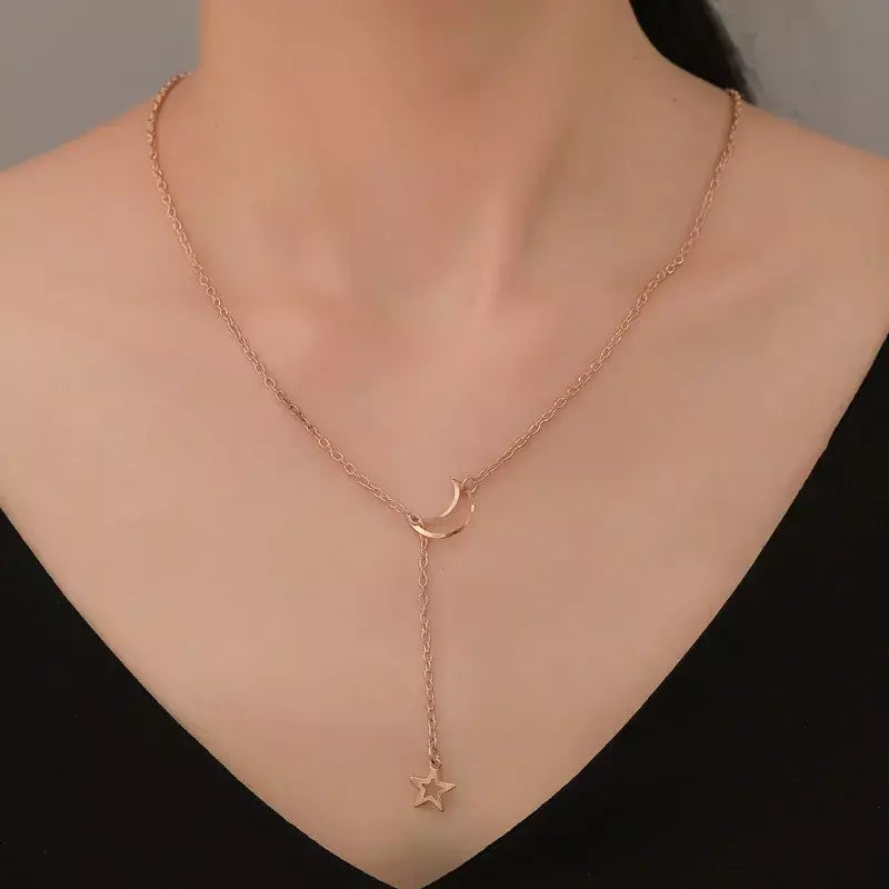 Novo simples lua estrela pingente gargantilha colar simples cor de ouro liga charme corrente colares para mulheres festa jóias