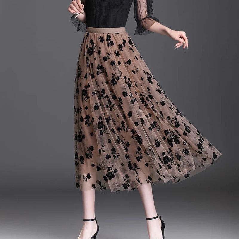 Saia coreana feminina de tule, saia midi solta, elegante feminina casual todas as saias de malha de fósforo, gancho de verão Fashion, nova
