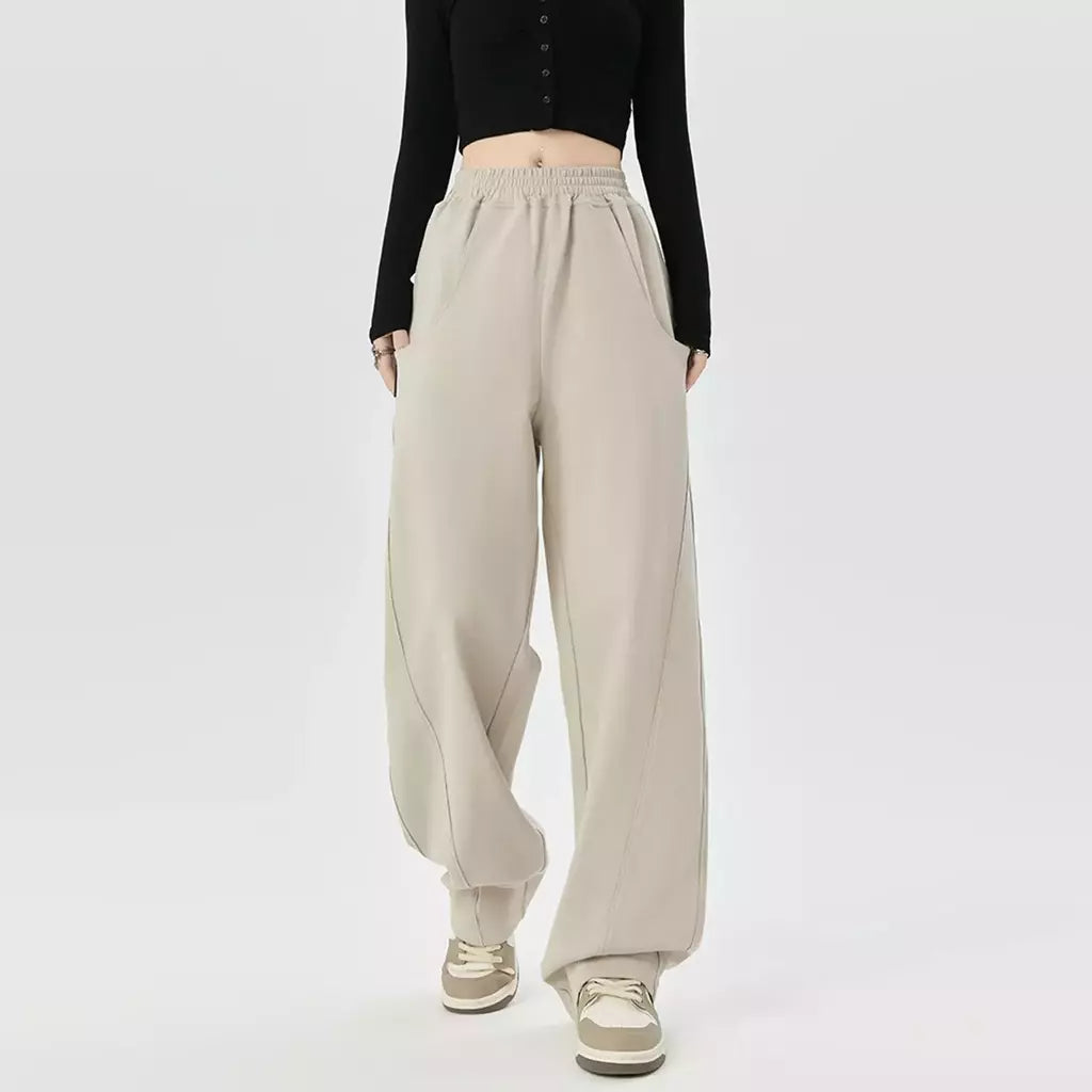 Calça esportiva de perna larga feminina, bolsos elásticos, tubo reto, calça sanitária solta, casual, na moda, nova, S-2XL, 2024