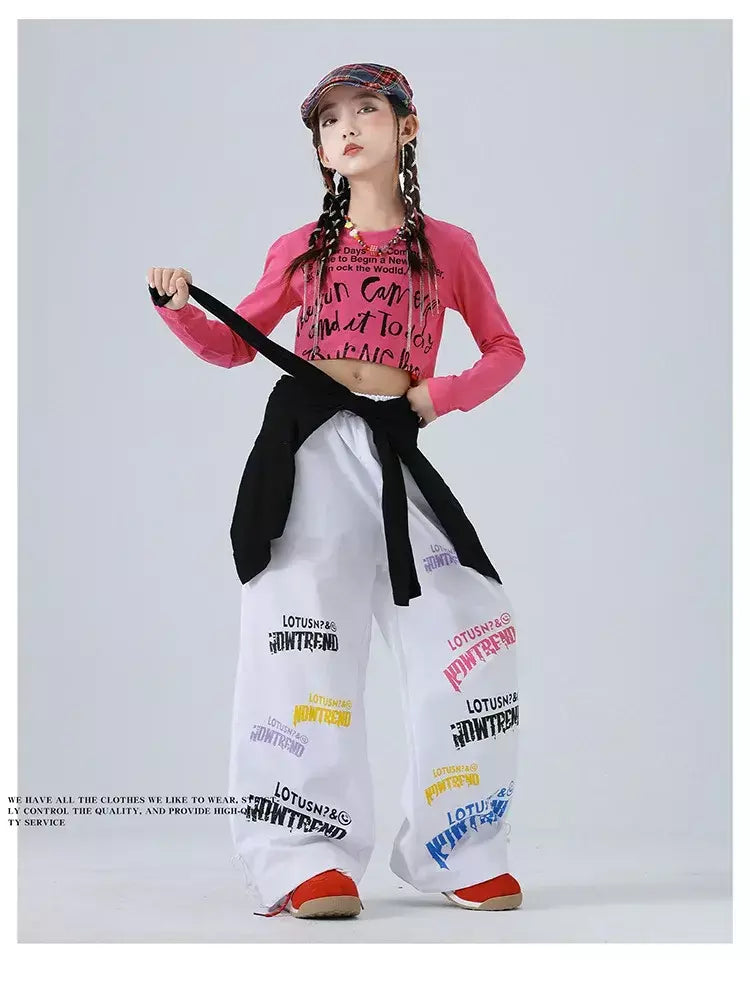 Meninas hip hop letras colheita topo graffiti joggers calças crianças k-pop roupas de dança de rua conjunto crianças menina grupo streetwear traje