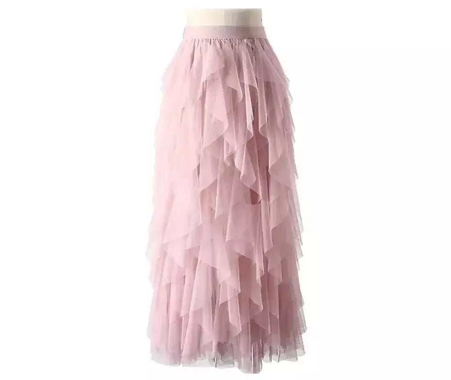 TIGENA-Tutu saia comprida de tule para mulheres, cintura alta, saia plissada, malha, rosa, moda coreana, fofa, estética, feminina, senhora, 2023