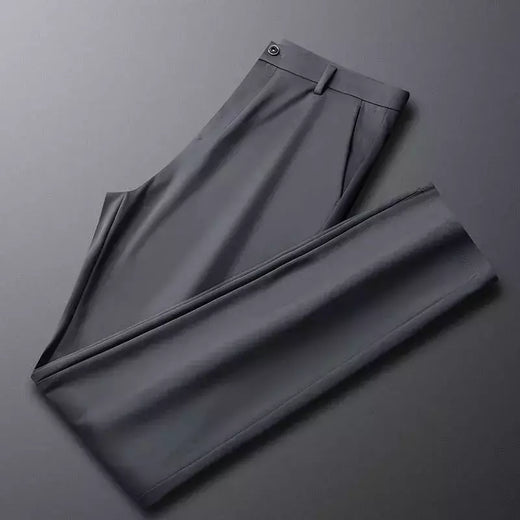 Calça fina de seda láctea elástica de quatro lados masculina, casual para escritório, nova, verão