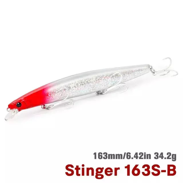 TSURIKNOYA-STINGER 163S-Ultra Long Casting Saltwater Sinking Minnow, Iscas de Pesca, Iscas Artificiais Duras para Robalo, 163mm, 34.2g