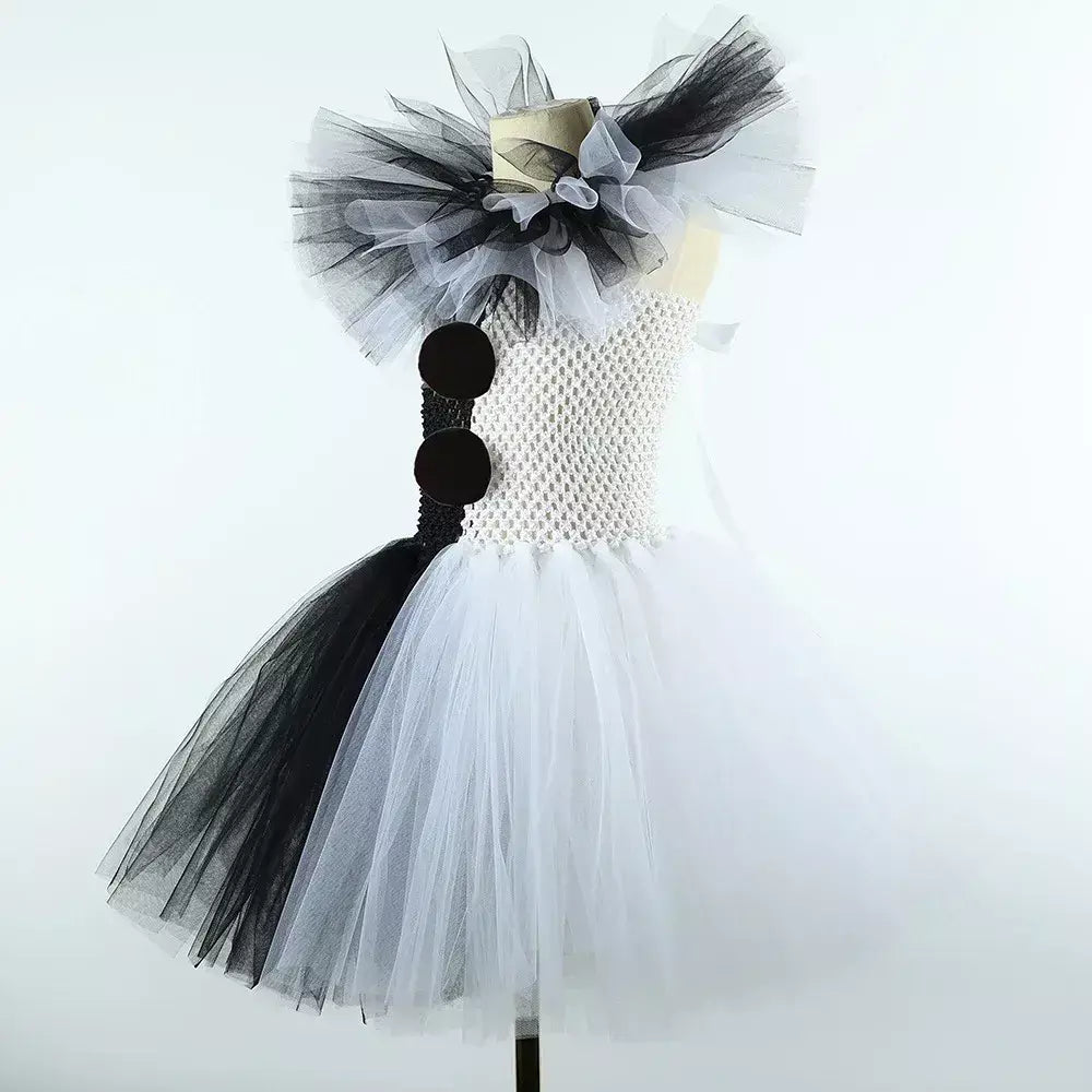 O traje de palhaço terrível arte menina preto branco fantasia tutu vestido horror coringa vestido para meninas trajes de festa de carnaval de halloween