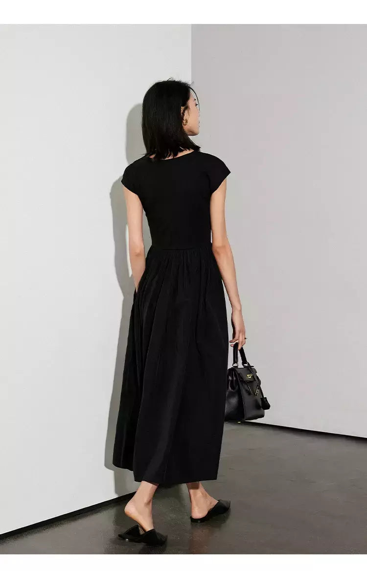 LILYMOON-vestido longo de emenda francês, saia de cintura alta, preto, fino, temperamento, cem, moda, verão
