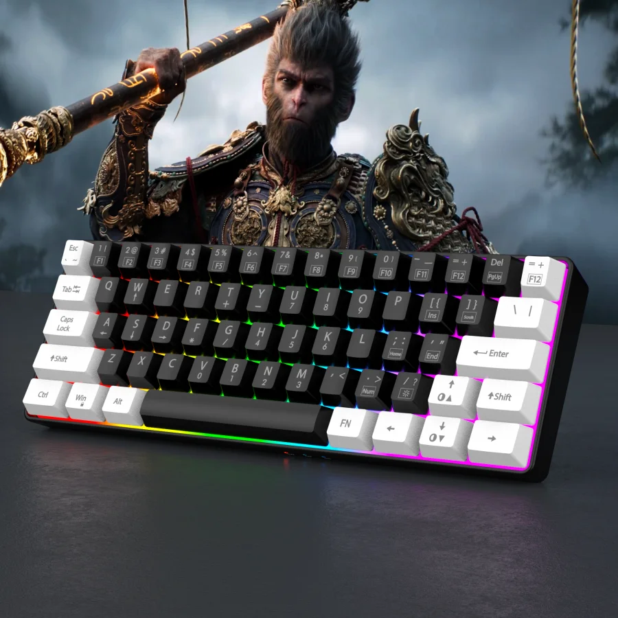 RGB Backlight Wired Mini Teclado Gaming, Ultra Compacto, Impermeável, Pequeno Compacto, 61 Teclas, Fit para PC, Mac Gamers, 60%