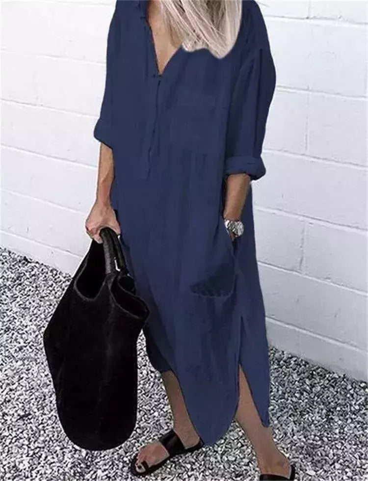 Vestido longo de linho de algodão feminino, branco, oversize, casual, simples, cor pura, divisão, praia, verão, elegante, S-4X