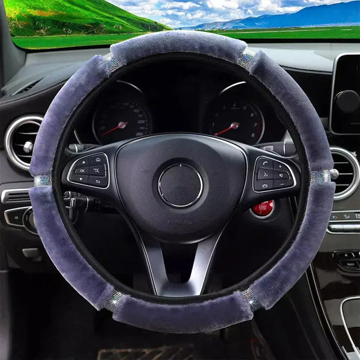 Capa de volante de carro de pelúcia macia strass acessórios interiores de inverno 37-38cm capa de direção estilo de carro para mulher