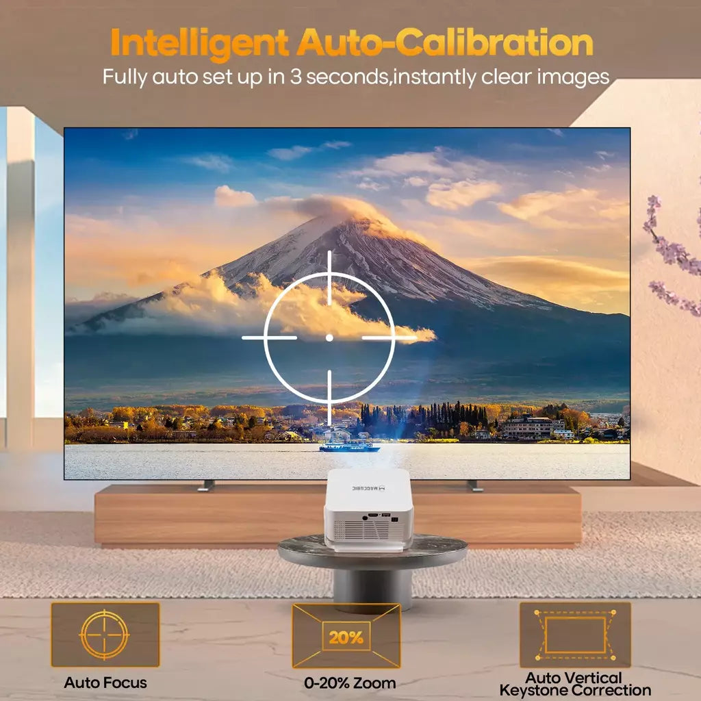 Magcubic foco automático android 14 4k projetor 400ansi 8k nativo 720p hy300 max com wifi6 bt5.4 allwinner h726 portátil ao ar livre