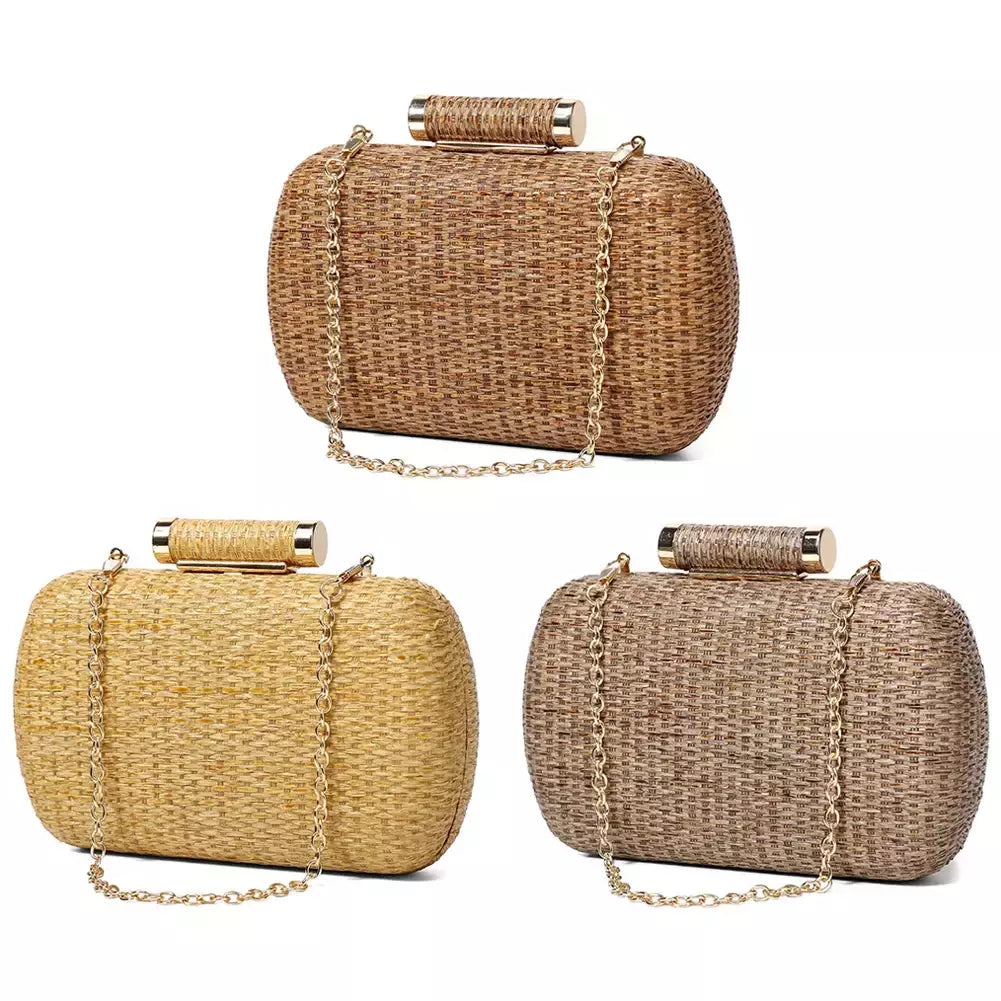 Bolsa de embreagem para mulheres, Bolsa de Raffia para senhoras, Bolsa de noite, Crochet Crossbody Bags, Ombro de praia, Verão, Saco de mão tecido luxuoso
