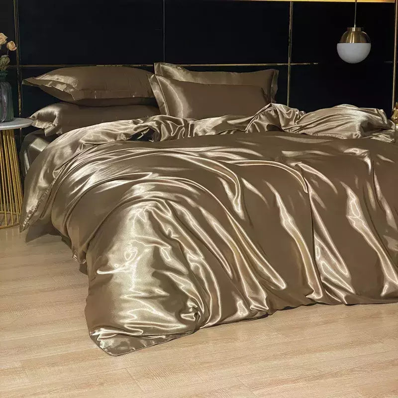 Conjunto De Cama De Luxo Com Capa De Edredão, 100% Seda, Duplo King e Queen Size, Conjuntos De Roupa De Cama, Kit De Capa De Cama, 4PCs