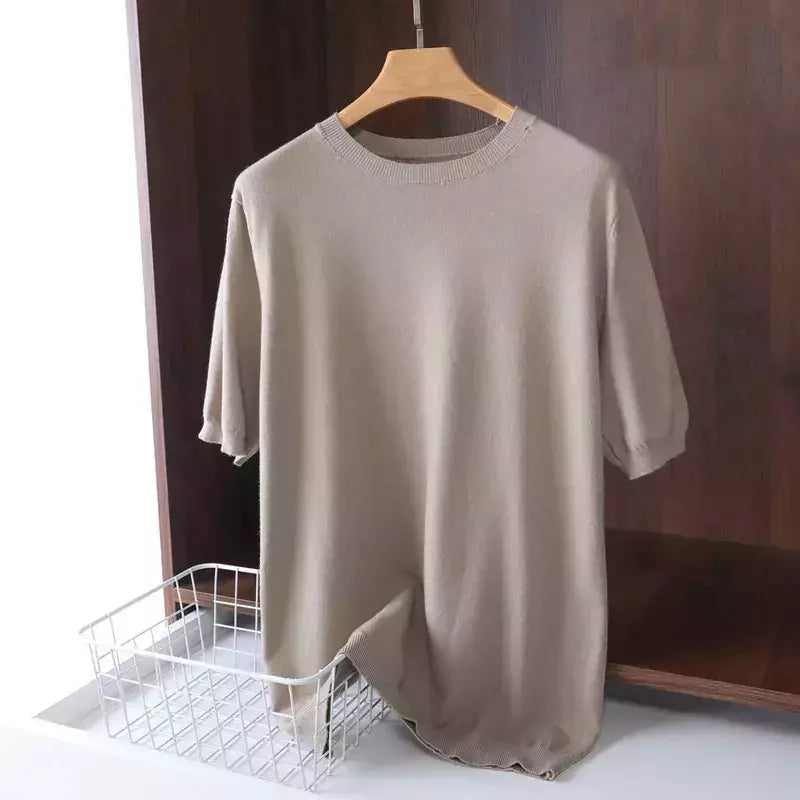Superfino Merino lã camiseta masculina, malha, O-pescoço, respirável, fino Cashmer, manga curta Tee, cor sólida Tops