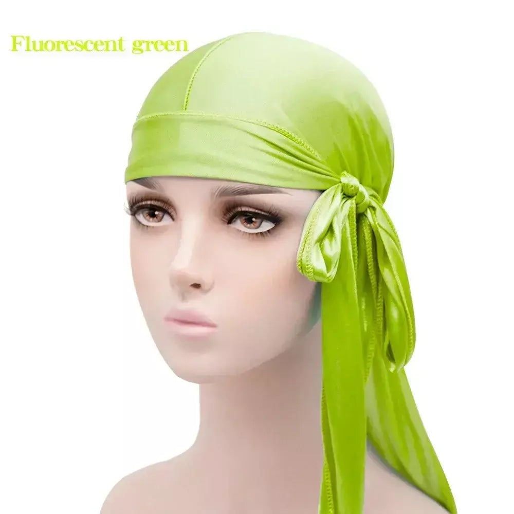 Elasticidade baotou boné faixas de cabelo simulação sedosa durag cauda longa chapéu pirata bandana turbante para crianças criança fita acessórios