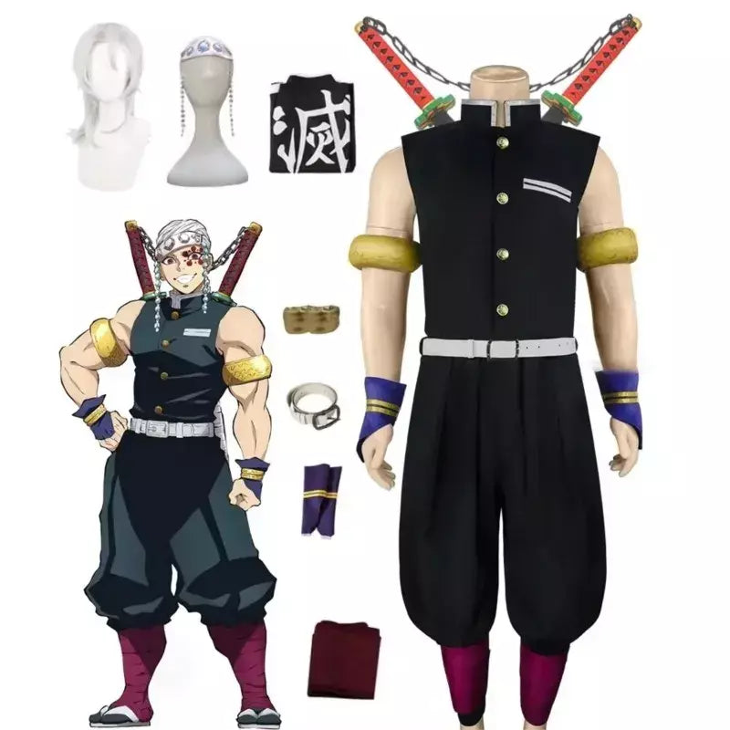 Demoon slayeer anime cosplay uzui tengen traje peruca uniforme peruca demônio aniquilação lâmina som pilar roupa de halloween