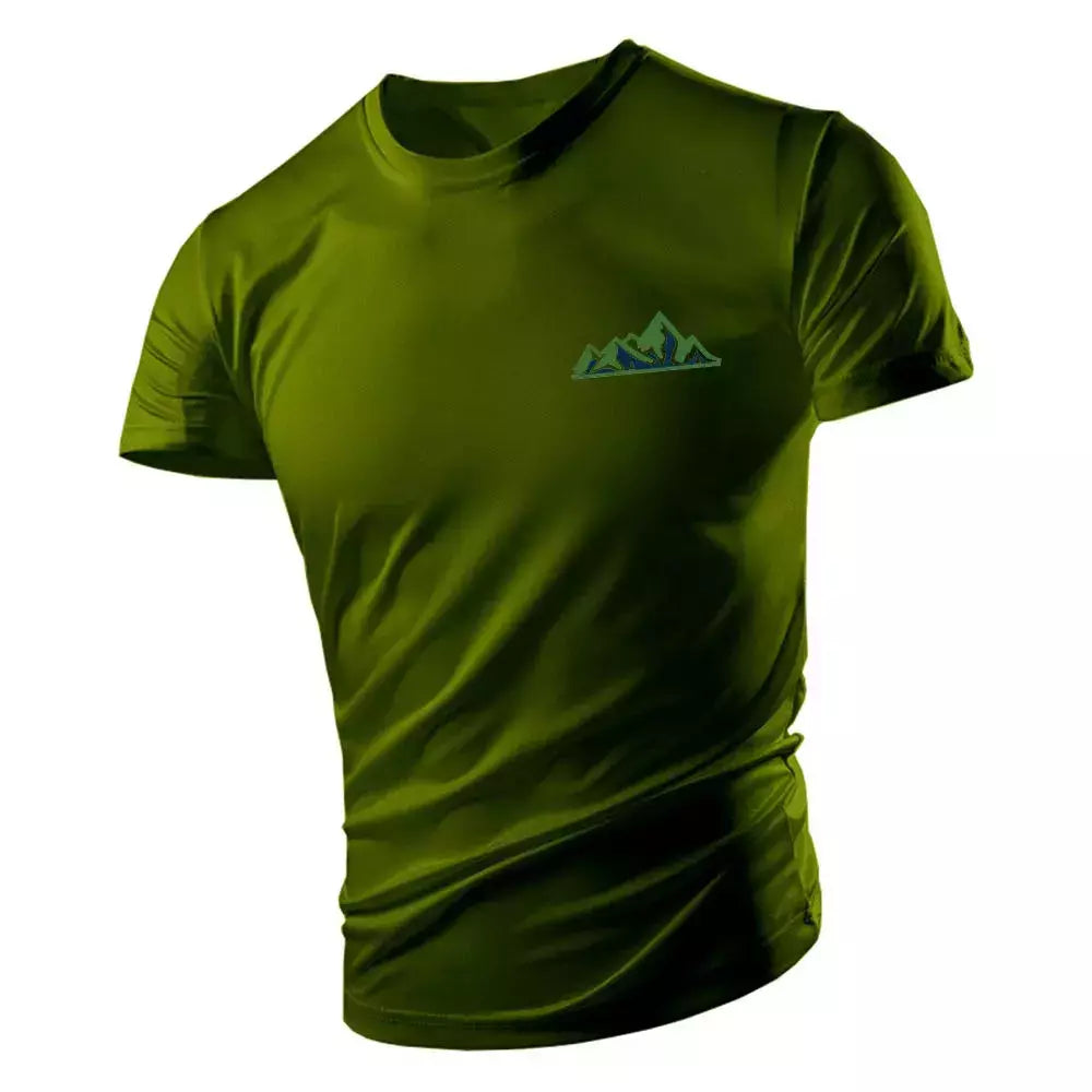 Camiseta casual com gola redonda masculina, manga curta solta, confortável, top de secagem rápida, estilo esportivo ao ar livre, moda quatro estações