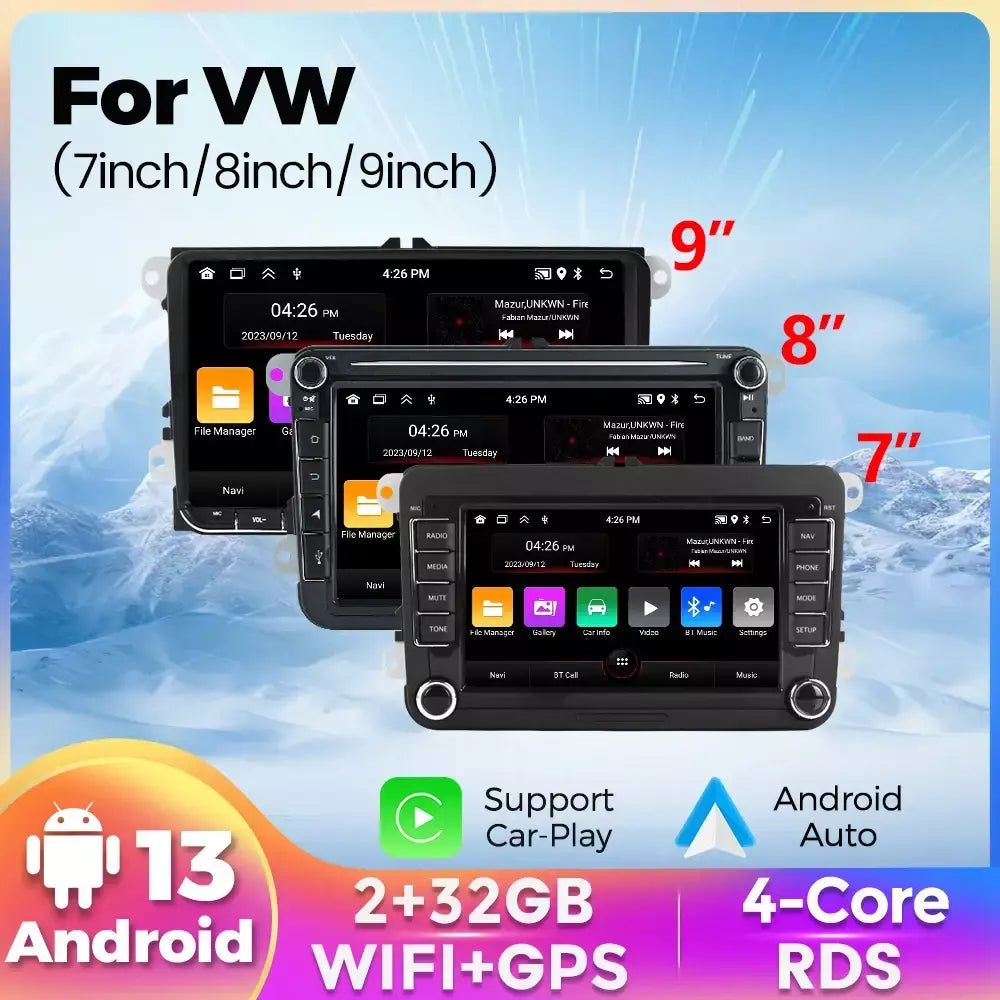 Android 13 sem fio carplay auto carro multimídia player tela ips gps wifi 7/8/9 ''rádio do carro para vw passat golf polo jetta skoda