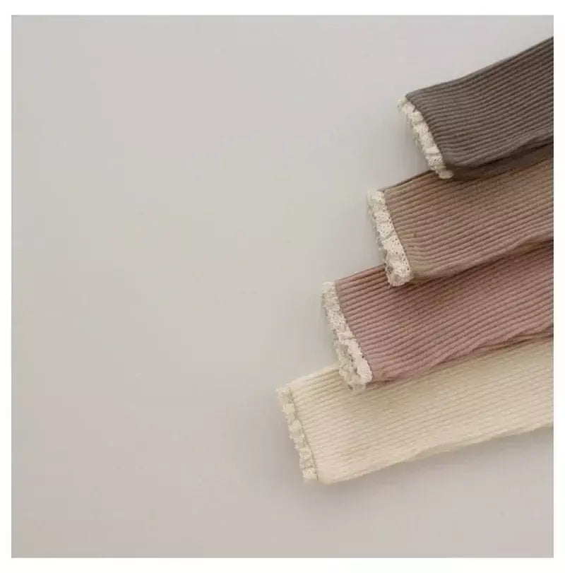Outono novo bebê com nervuras rendas leggings menina da criança casual calças de algodão menino infantil sólido kintted calças criança calças de fundo