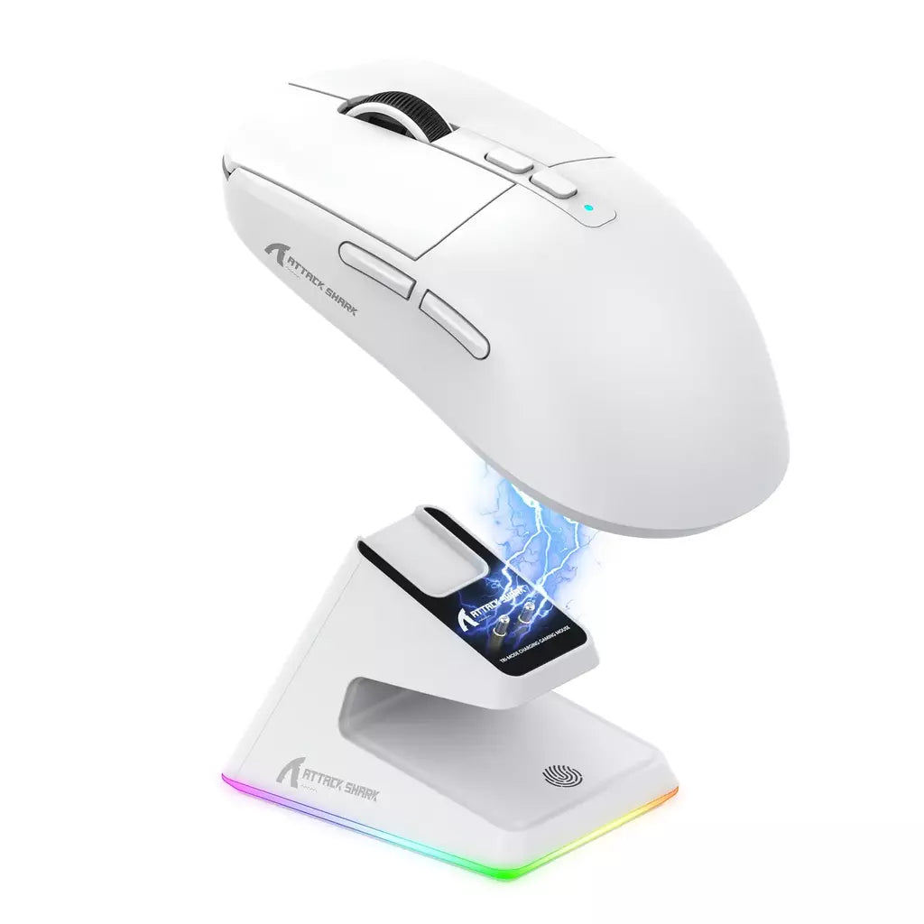 Mouse Bluetooth Attack Shark X6 PAW3395, conexão tri-mode 2.4, base de carregamento magnética RGB Touch, mouse macro para jogos