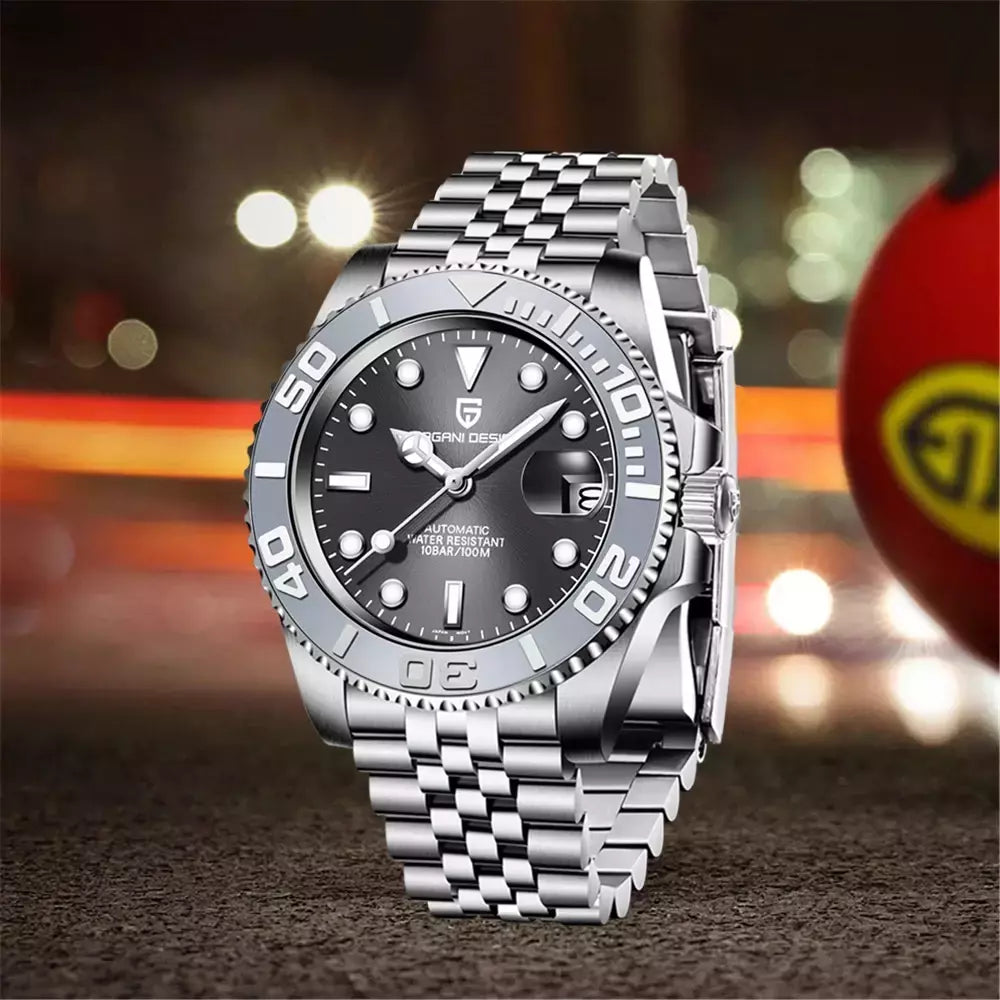 Pagani design esportes masculino relógio de pulso mecânico safira luxo relógio automático para homem aço inoxidável à prova dwaterproof água