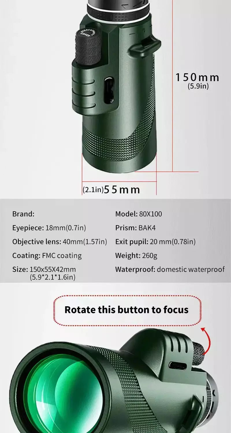 80x100 portátil zoom hd 5000m telescópio dobrável de longa distância mini telescópio poderoso para caça esportes ao ar livre acampamento viagem