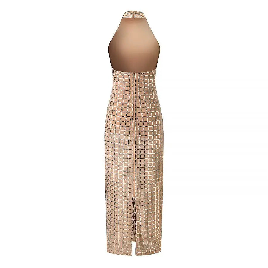 Mulheres verão vestido longo moda magro sólido sem mangas sem costas decoração halter pescoço vestido elegante sexy festa vestido de noite ?