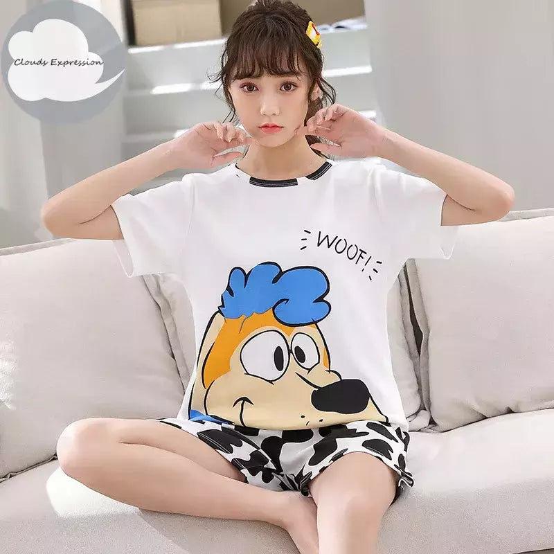 Desenhos animados pato impressão pijama conjuntos para jovens amantes, pijamas de algodão, ternos curtos para casais, moda homewear, verão, 4XL