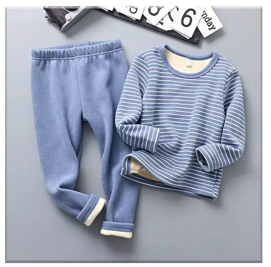 Conjuntos de pijama listrado forrado de pelúcia para crianças, aconchegante, caloroso, projetado para outono e inverno, homewear, adequado para crianças, uso diário e sono