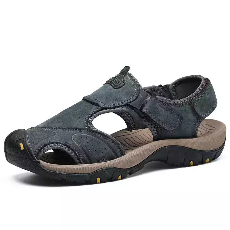 Sapatos masculinos casuais de couro genuíno, sandálias masculinas ao ar livre, sapatos romanos de praia, plus size 38-48, verão