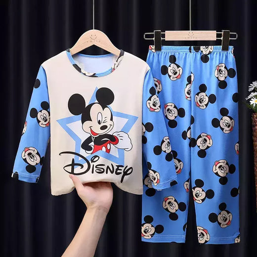 Conjunto de pijamas de manga comprida infantil, Winnie the Pooh Desenhos animados, Mickey e Minnie, menino e menina