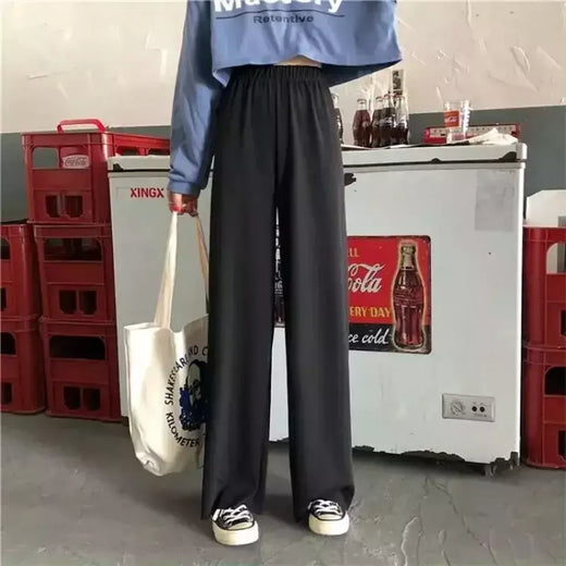 Elegante calça jeans de lã feminina, calça casual de cintura alta, perna reta, calça drapejada folgada, novo estilo, 2024