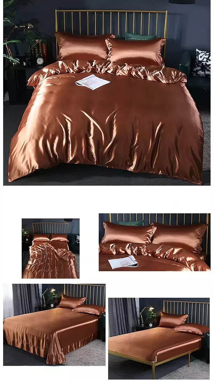 Conjunto De Cama De Luxo Com Capa De Edredão, 100% Seda, Duplo King e Queen Size, Conjuntos De Roupa De Cama, Kit De Capa De Cama, 4PCs