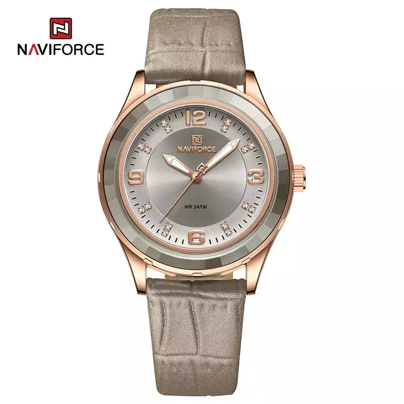 NAVIFORCE-Relógio de couro simples feminino, relógios de pulso casuais, relógio de quartzo feminino, original, nova moda