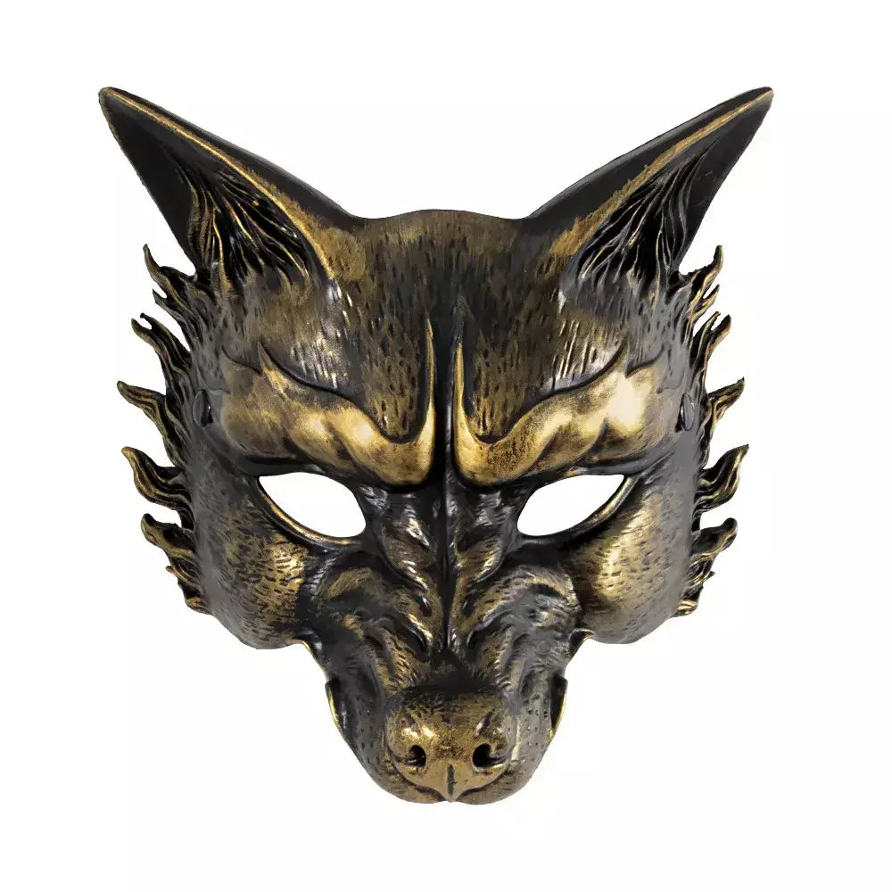 Máscara facial de lobo coleção preto ouro curso meia máscara facial halloween cosplay animal maquiagem festa diabo adereços fontes de festa